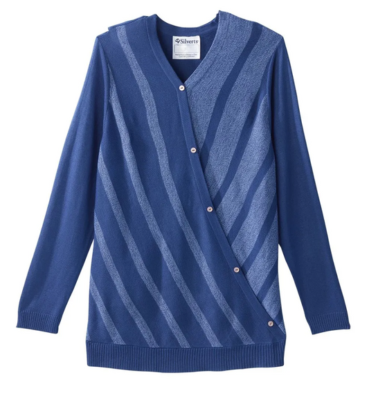 Women's Assisted Dressing Open Back Stripe Sweater | Art in Aging