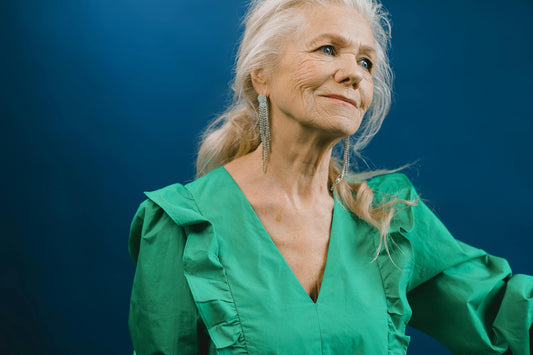 Silver-haired model in fashion