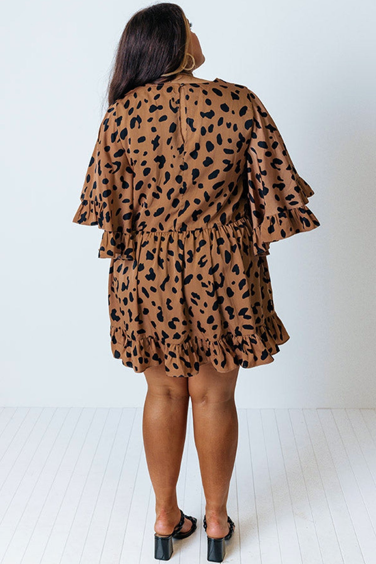 Plus Size Leopard Shift Dress With Ruffle | Art in Aging