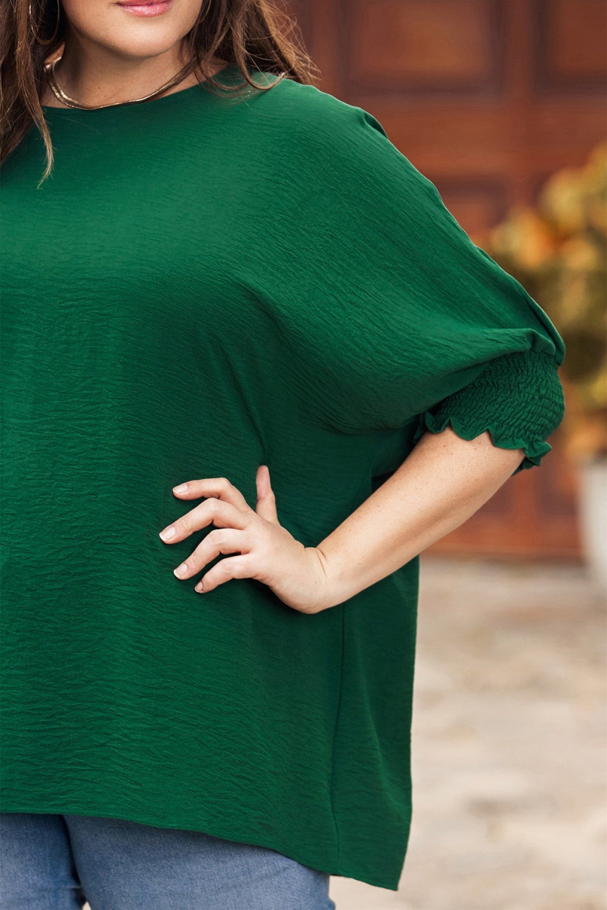 Crinkle Texture Puff Sleeve Plus Size Top | Art in Aging