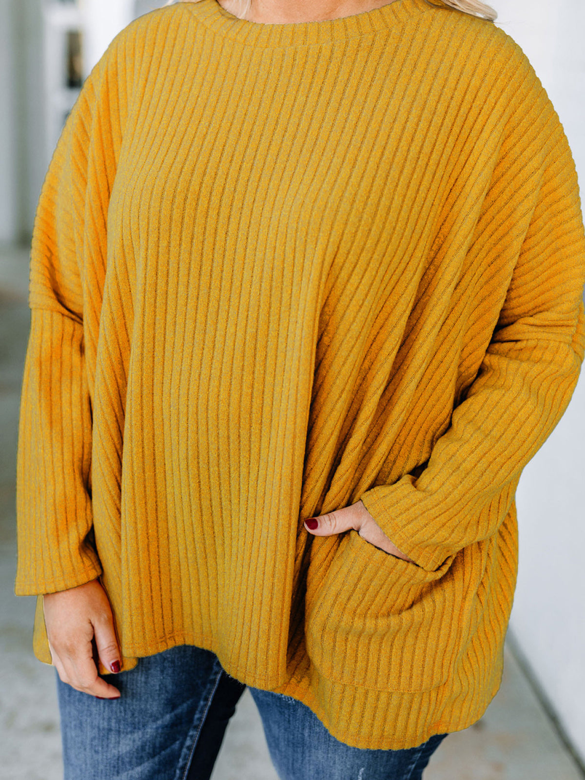 Plus Size Striped Textured Pocketed Top | Art in Aging