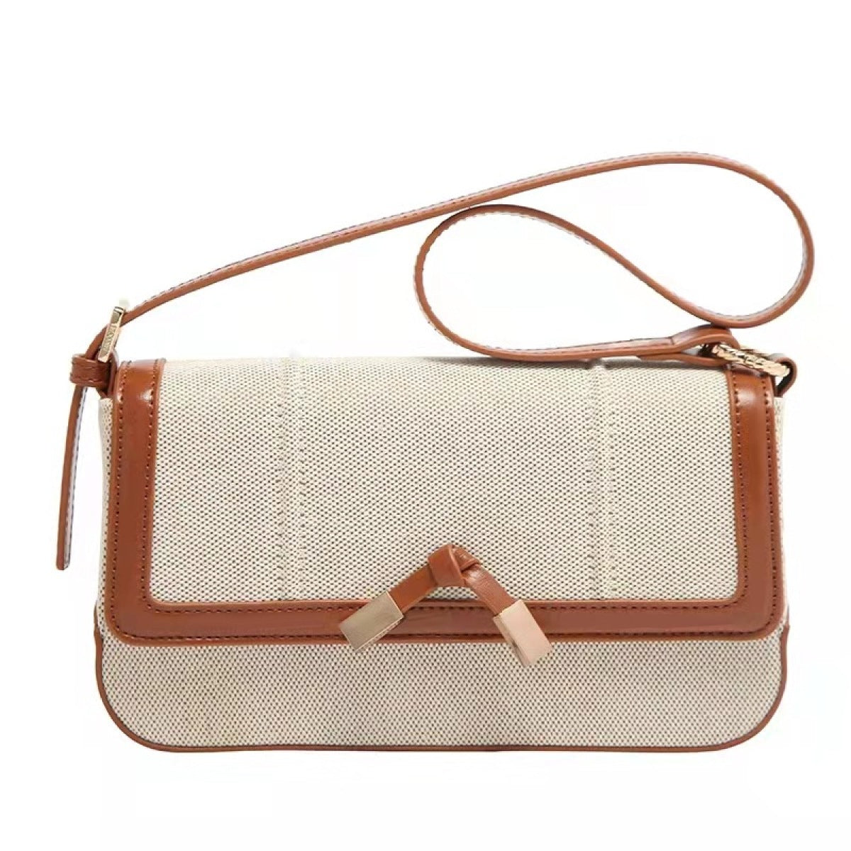 White and Brown Colorblock Baguette Bag | Art in Aging