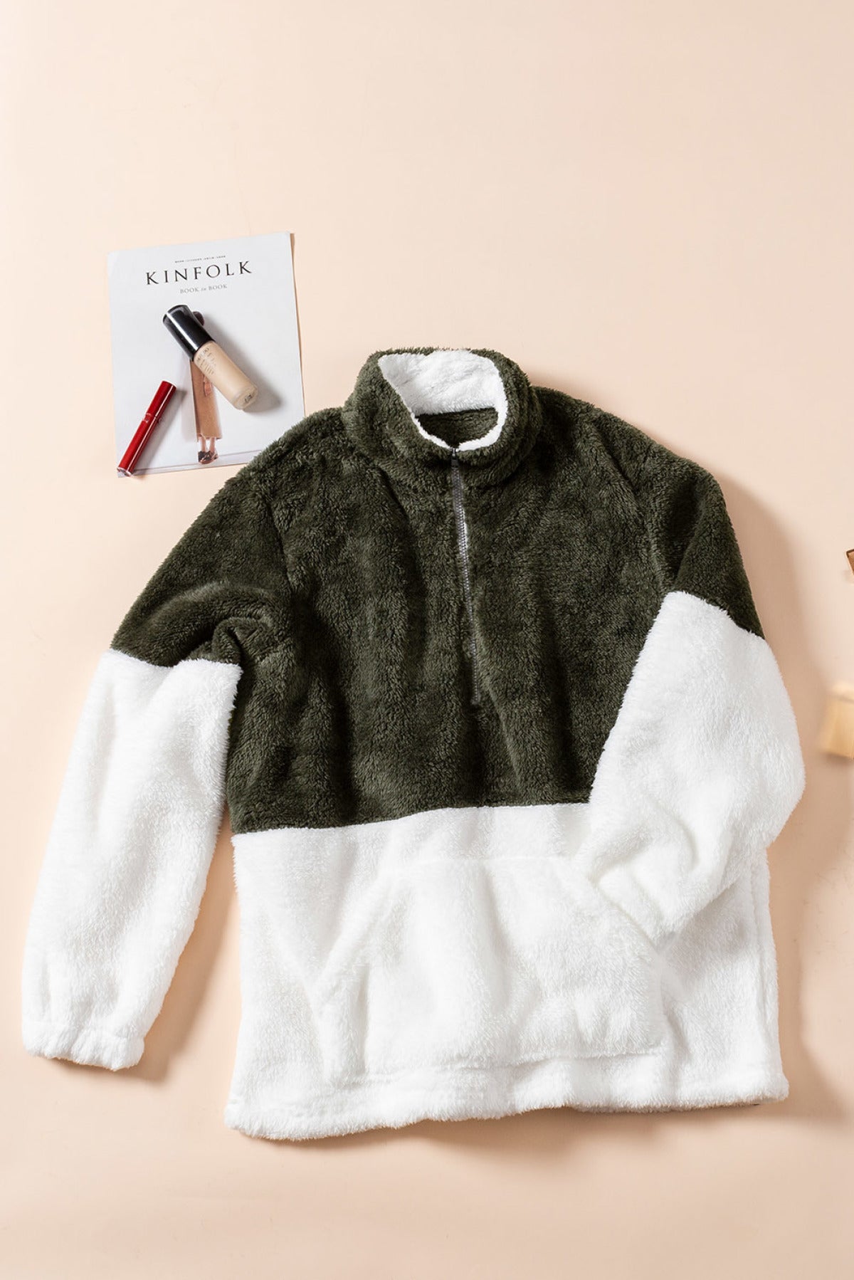 Colorblock Half Zipper Fleece Plus Size Sweatshirt With Pocket | Art in Aging